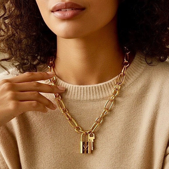 Luxurious Authentic Louis Vuitton Gold Padlock Key Necklace Complimentary - Picture 9 of 11